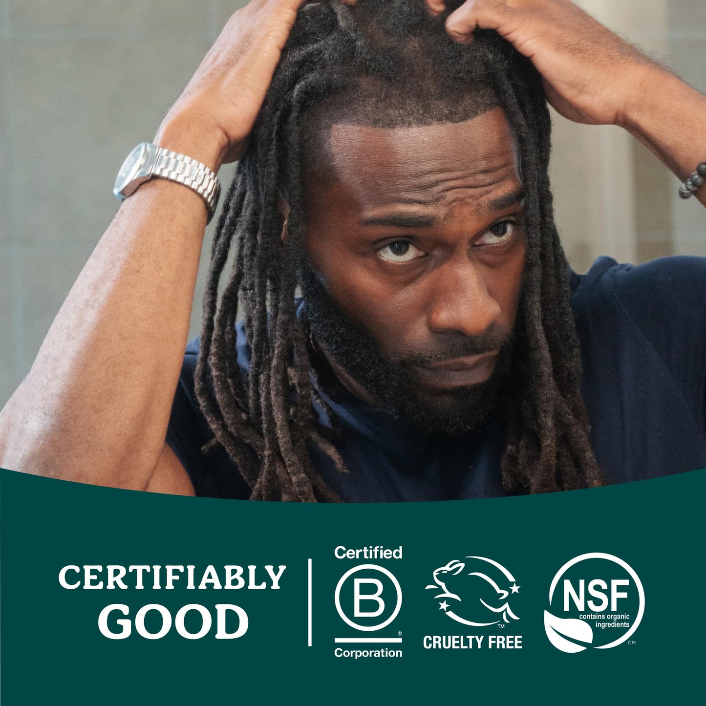 Complete packaging view of the USA sourced men care product showing the certified organic seal.