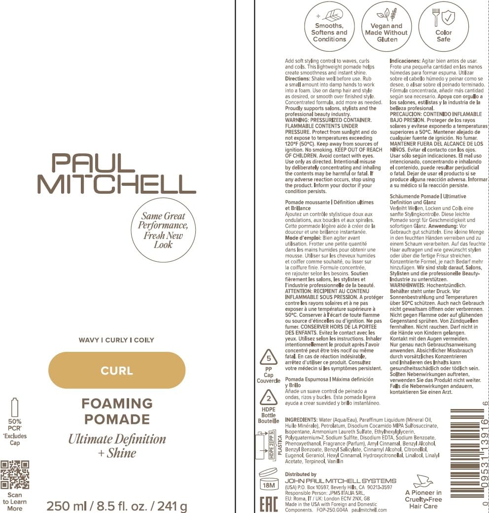 Cucumber melon scented Paul Mitchell foaming pomade back label instructions