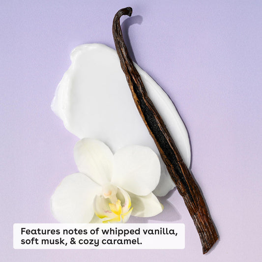 Eos Vanilla Cashmere body cream tube packaging