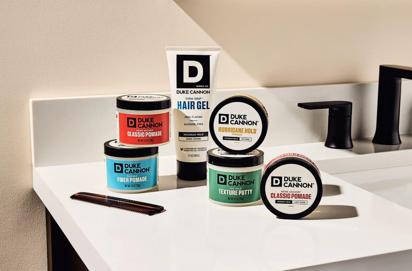 Duke Cannon 2 Ounce hair putty container lifestyle shot