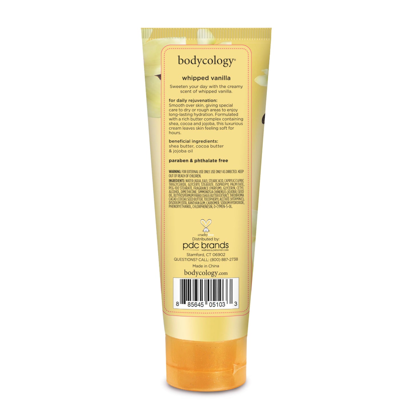 Full range view highlighting the genuine imported Bodycology sweet vanilla blossom product