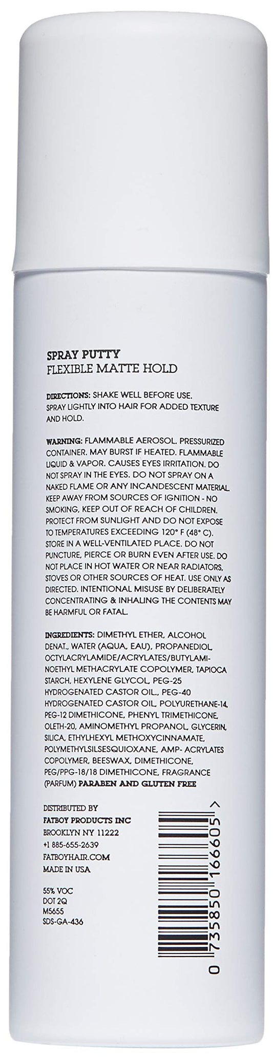 Fatboy Hair Spray Putty matte finish styling texturizing spray can