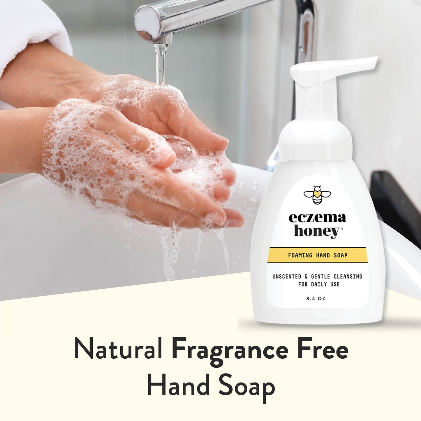 Back label of Eczema Honey hand soap showing ingredient list