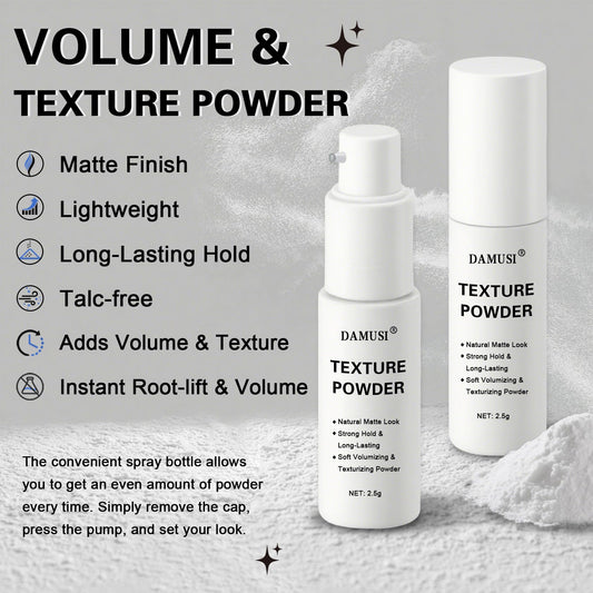 Damusi styling powder bottle held in hand