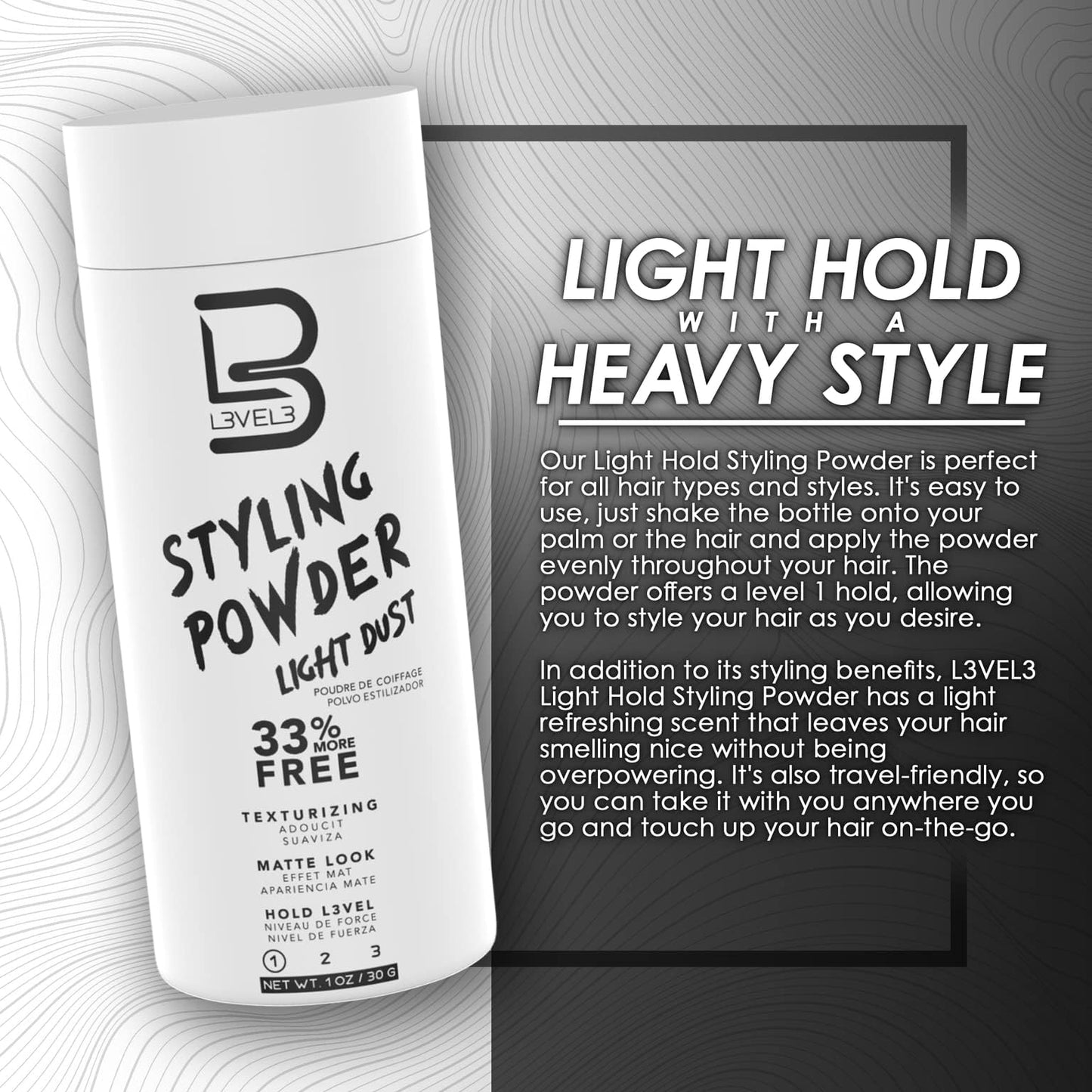 L3 Level 3 styling powder bottle with natural matte result