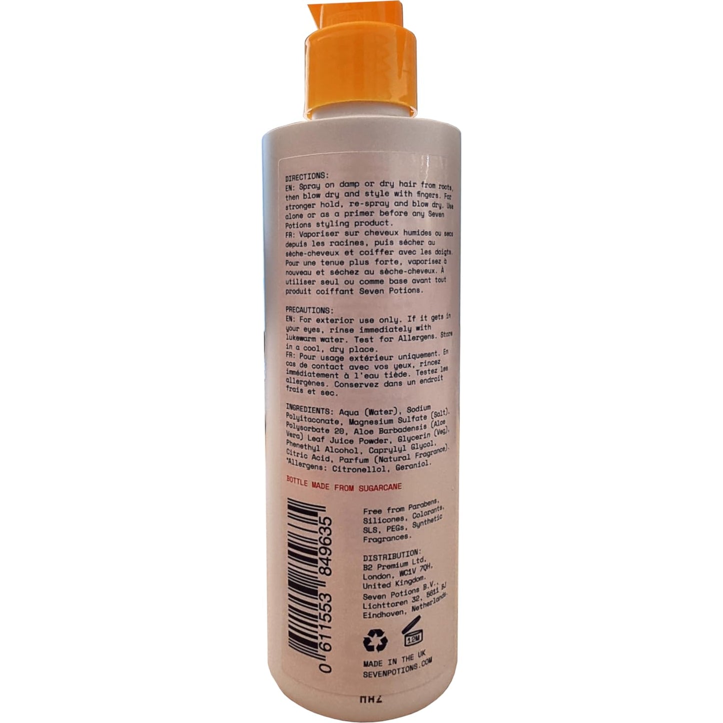 Seven Potions 200 ml salt spray bottle label detail