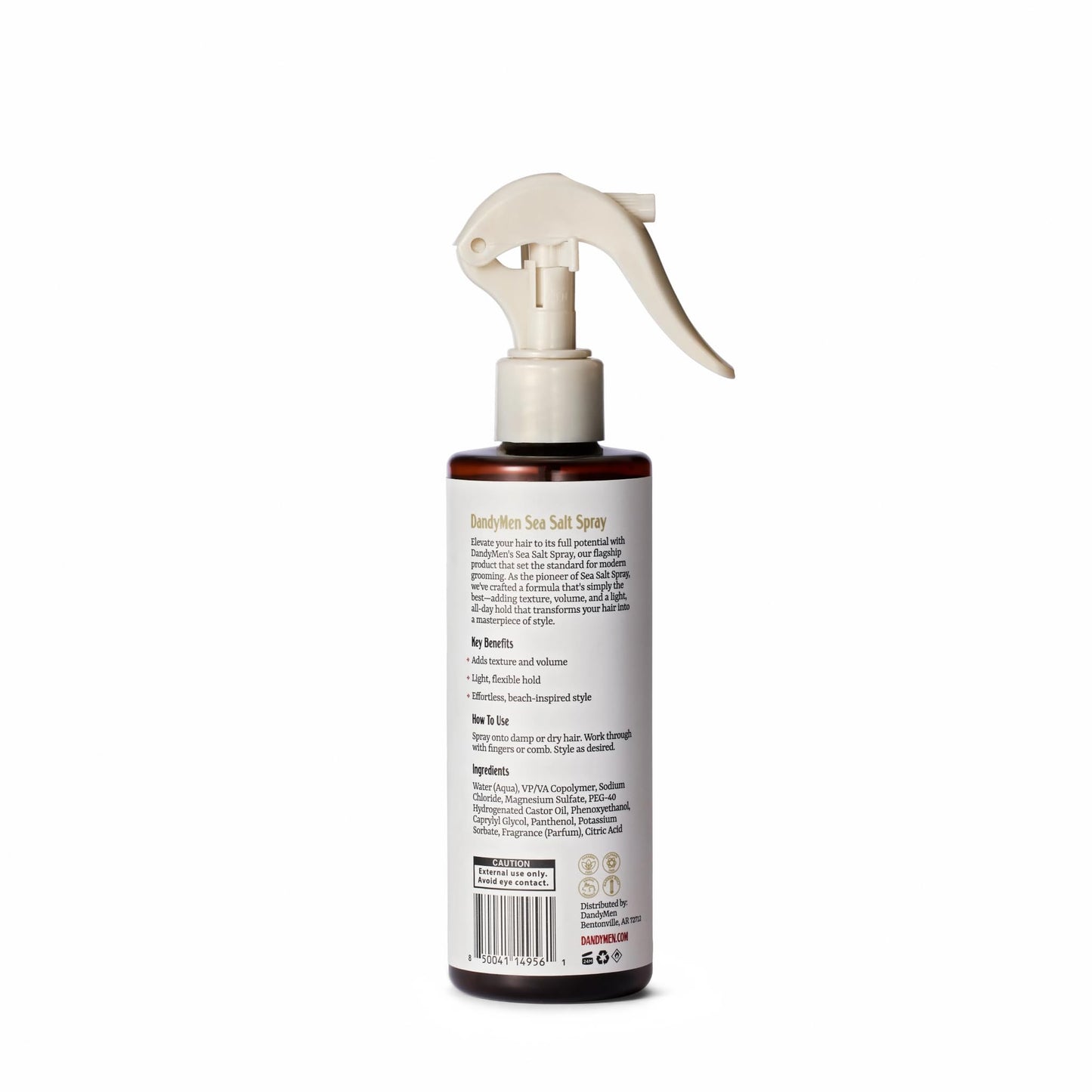 Side profile of DandyMen Sea Salt Spray illustrating the compact fluid ounce container sizing.