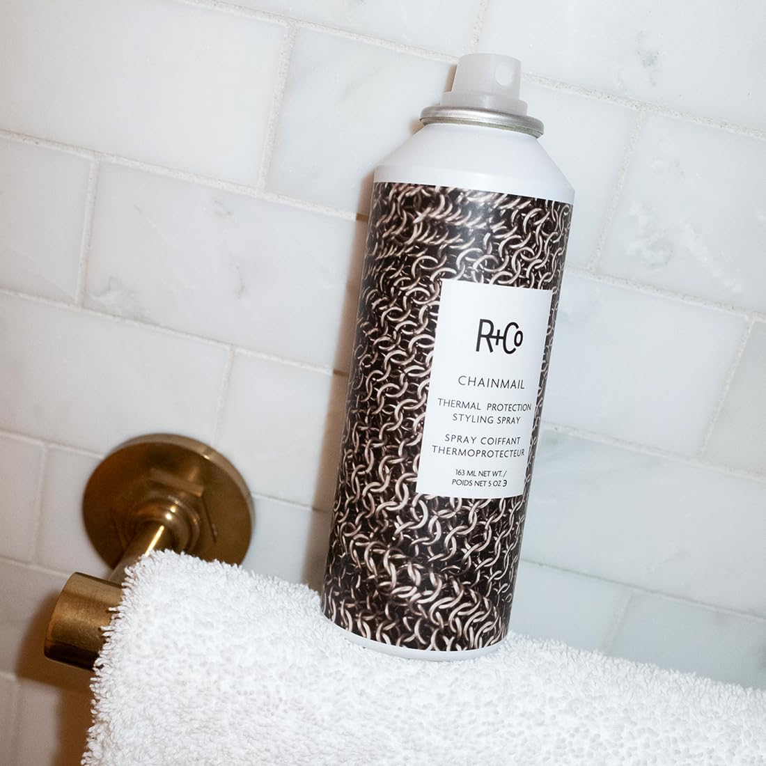 Authentic R+Co hair care product for thermal styling