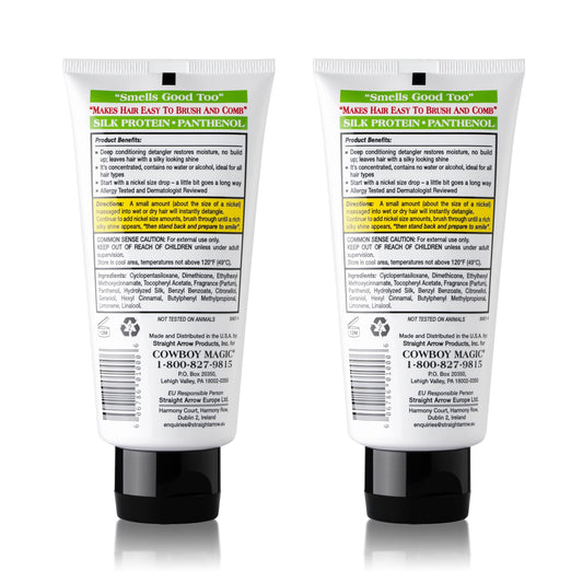 Cowboy Magic concentrated hair detangler tubes showing premium silk protein formula