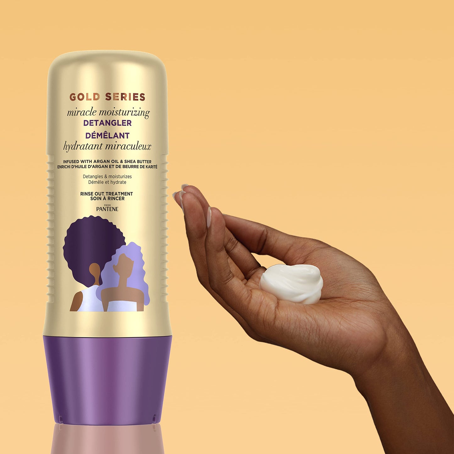 Full packaging view of Pantene miracle moisturizing detangler showing product benefits