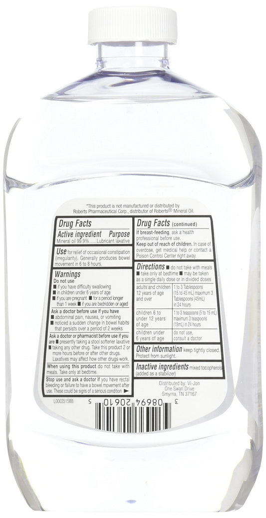 Close up of Swan Mineral Oil USP label details