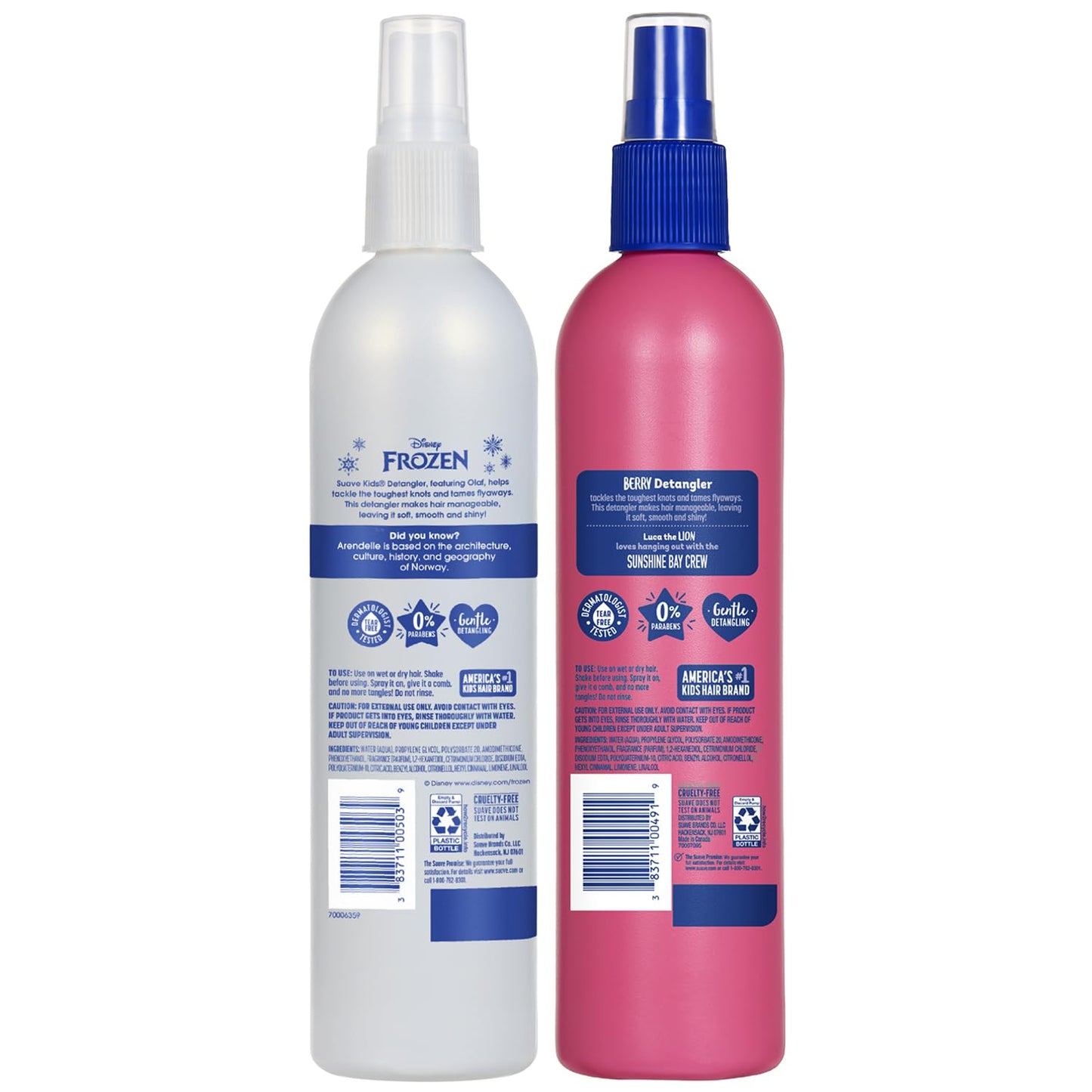 Dermatologist tested Suave kids hair styling mist two pack set on a clean display background