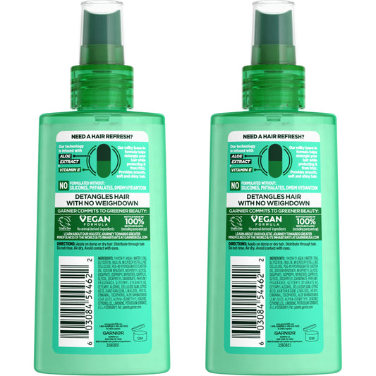 Garnier Fructis silicone free leave in detangling spray bottle details and directions label