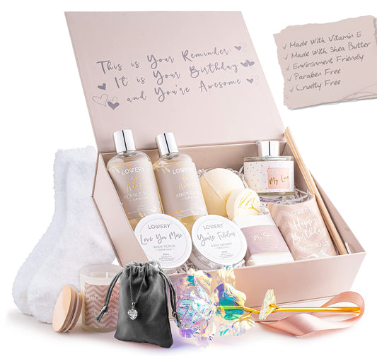 Lovery spa gift set contents including necklace and rose