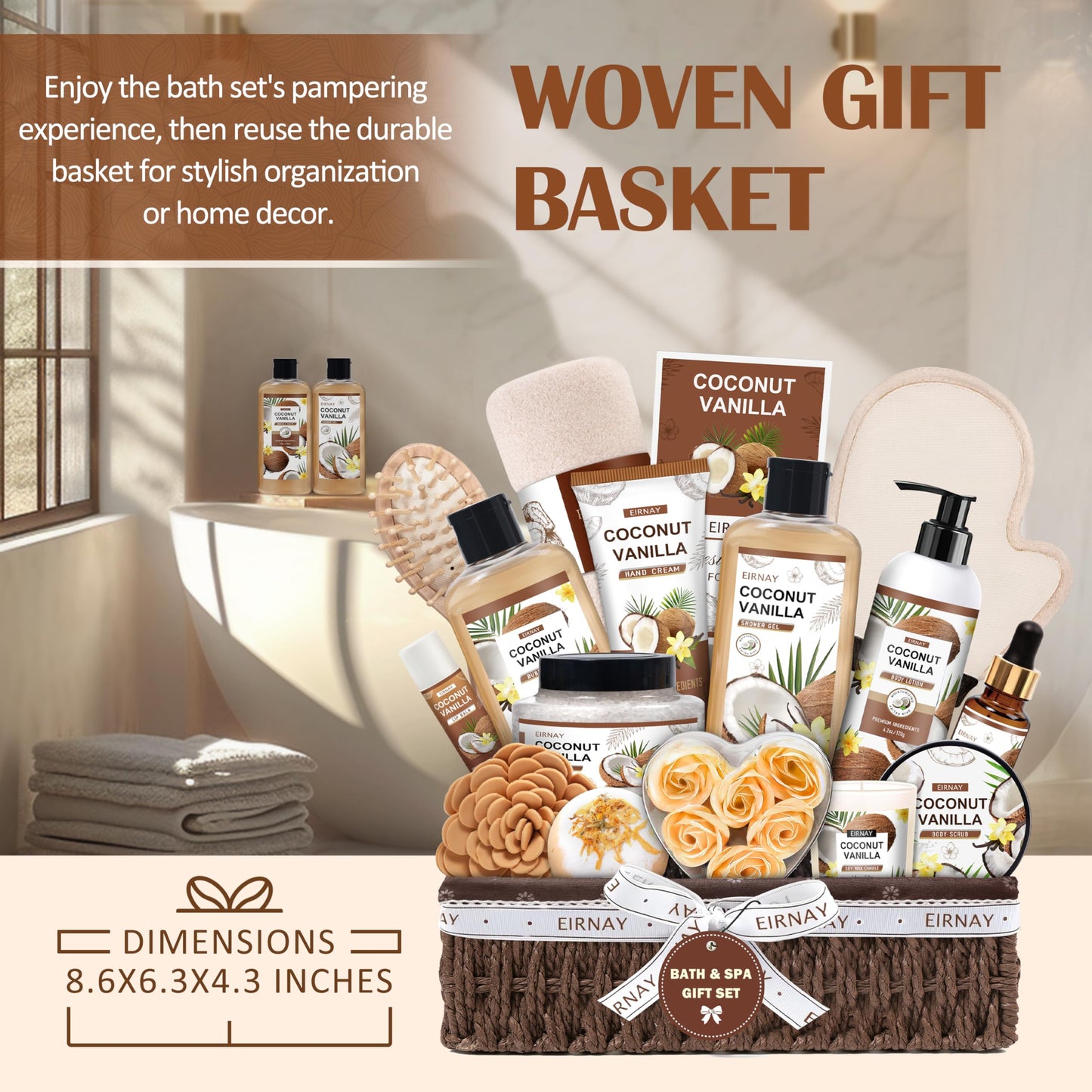 Full view of the complete Eirnay self pampering set arranged together against a clean background highlighting its suitability as a luxury present.