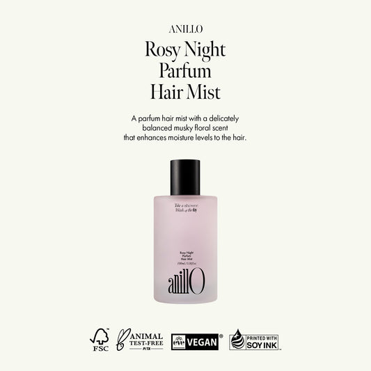 Anillo Rosy Night hair mist packaging details
