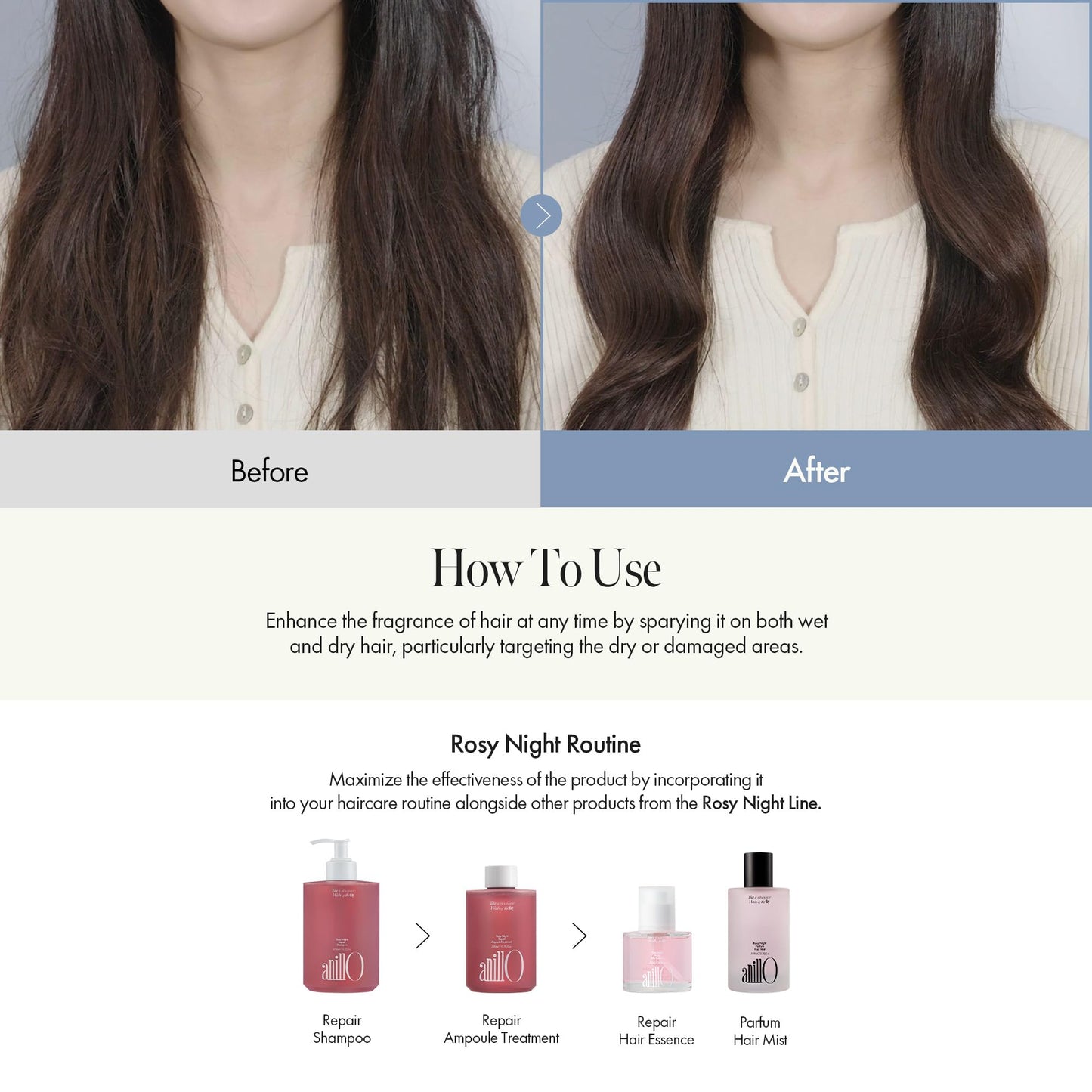 Anillo Rosy Night hair perfume 100ml size reference