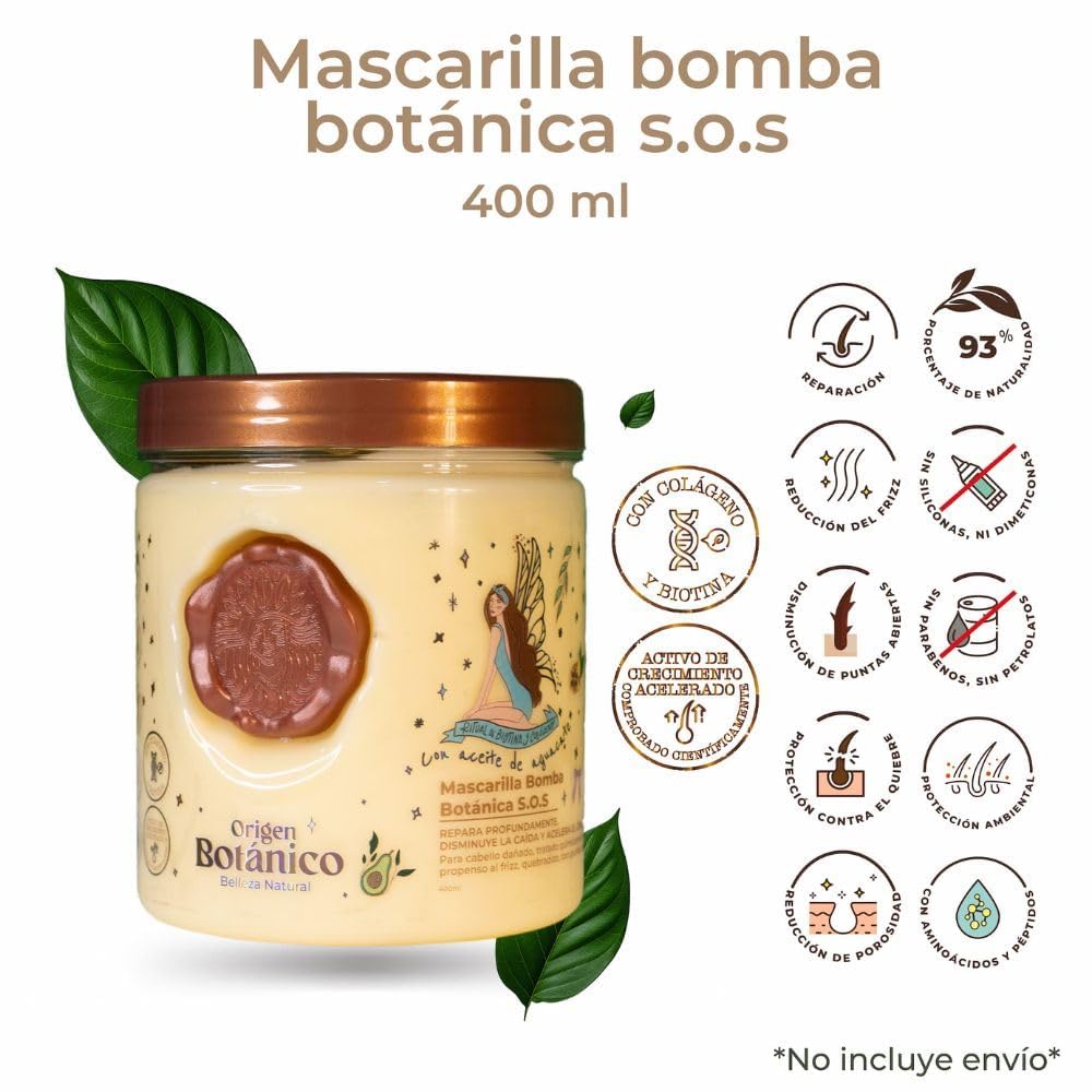 Side angle view of Origen Botanico hair growth and hair loss control mask jar detailing vegan formula benefits