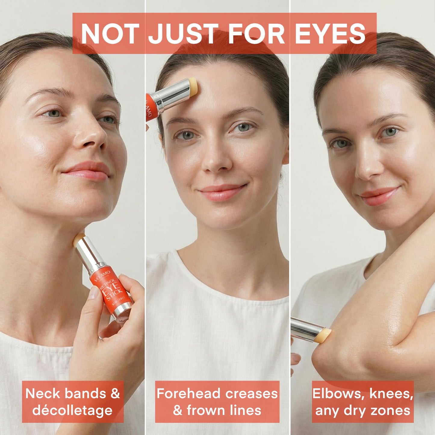 VELAMO ADVANCED Retinol Eye Stick size comparison highlighting its compact 0.1 Ounce dimensions.