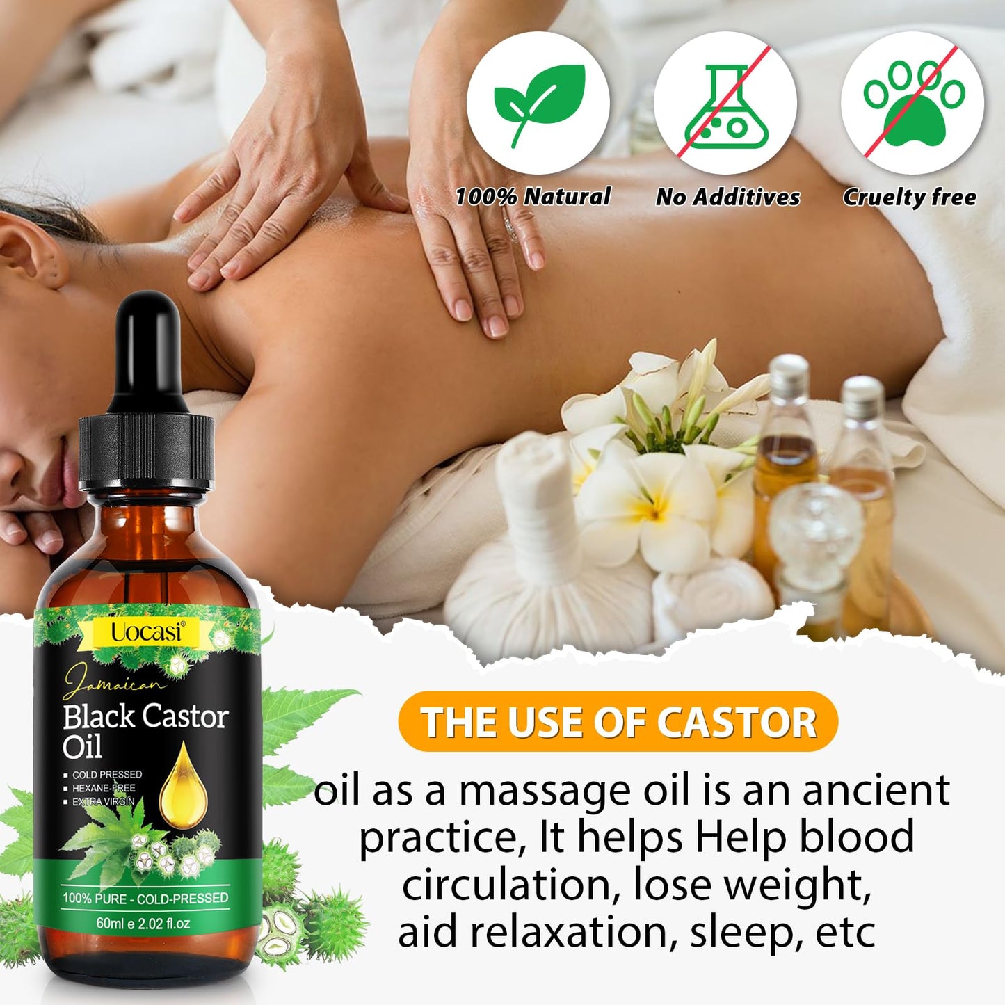 Authentic USA sourced organic castor oil beauty treatment set on flat surface