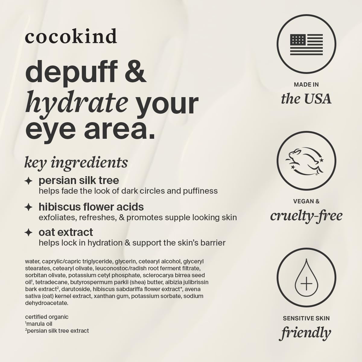 USA imported Cocokind eye cream tube showing the official brand logo.