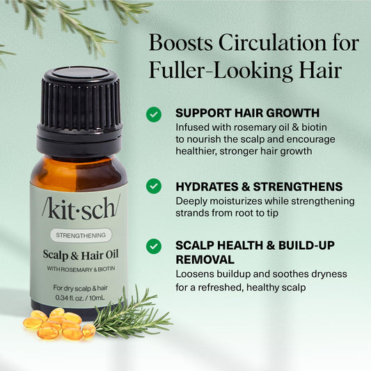 Kitsch scalp and hair oil showing applicator dropper and bottle