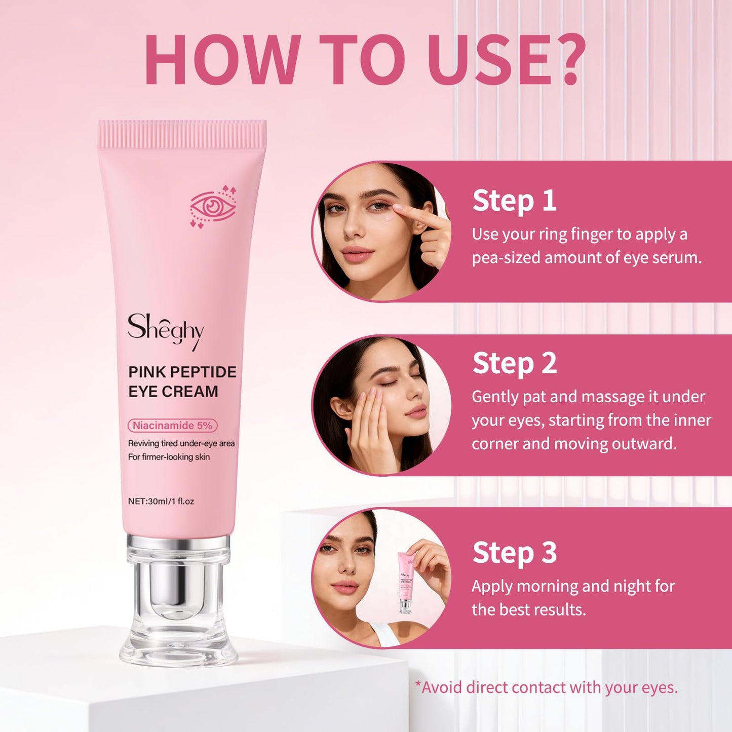 Sheghy skincare dark circles treatment tube sitting open to reveal the precision applicator nozzle