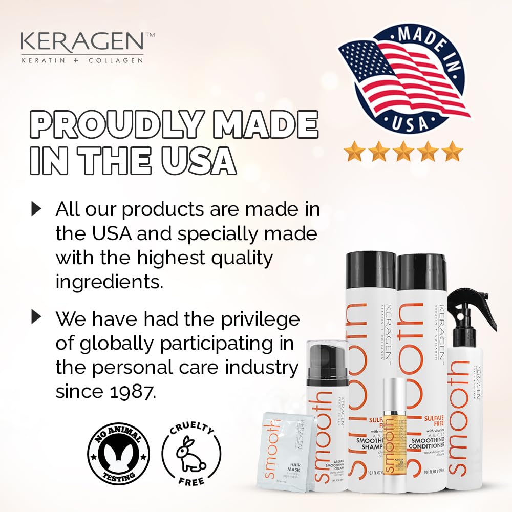 Texture shot of the Keragen argan smoothing cream and oil alongside the primary product kit box for authentic quality reference.