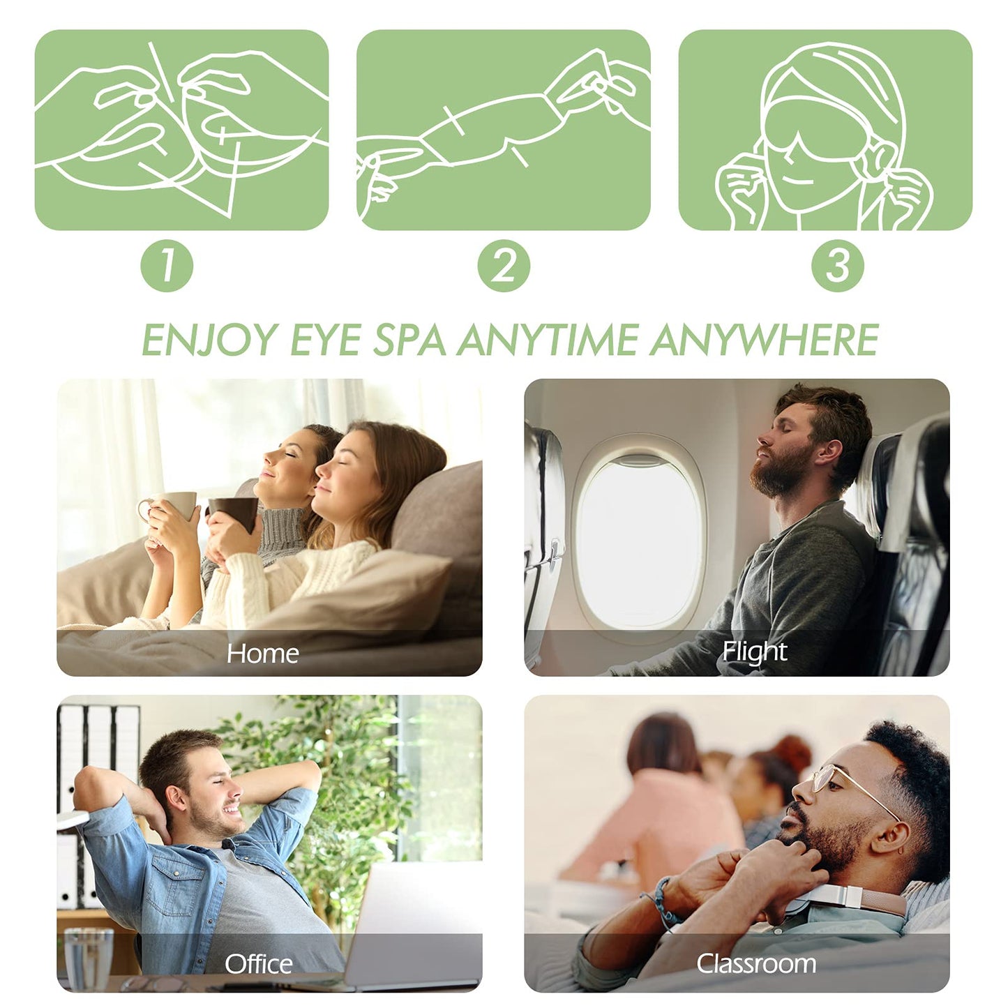 Educational graphic showing how Jekeno steam mask relieves dry eyes
