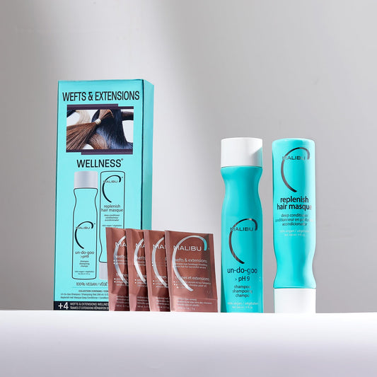 Malibu C Un Do Goo pH 9 clarifying shampoo bottle for extensions maintenance