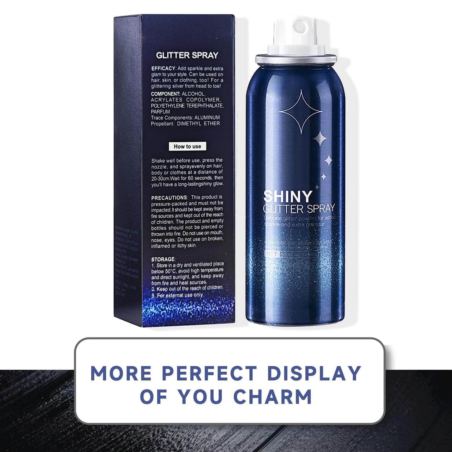 Aerosol spray mist demonstrating even distribution of ultra fine silver glitter particles