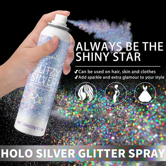 Elitles Made silver shimmer spray bottle showcasing the unique sprinkler design nozzle