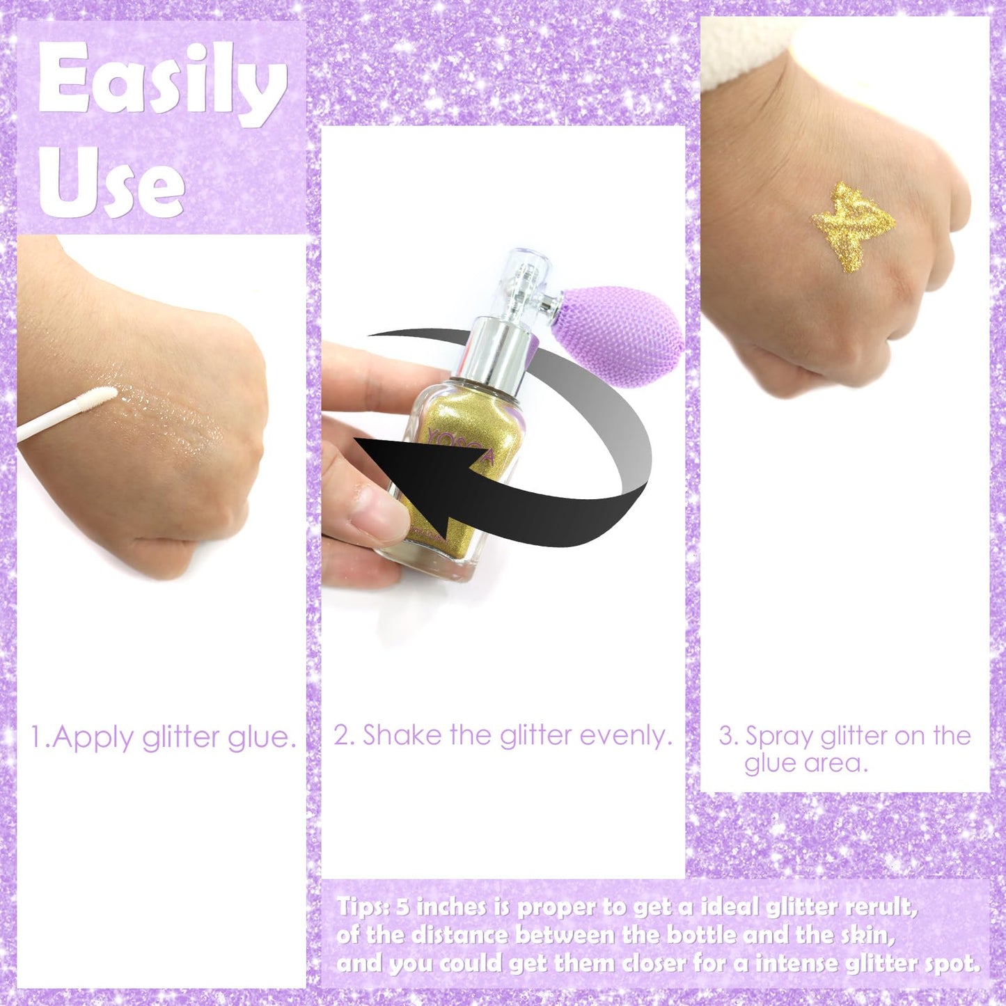 Yosca premium cosmetic grade loose glitter application on clothes and body art