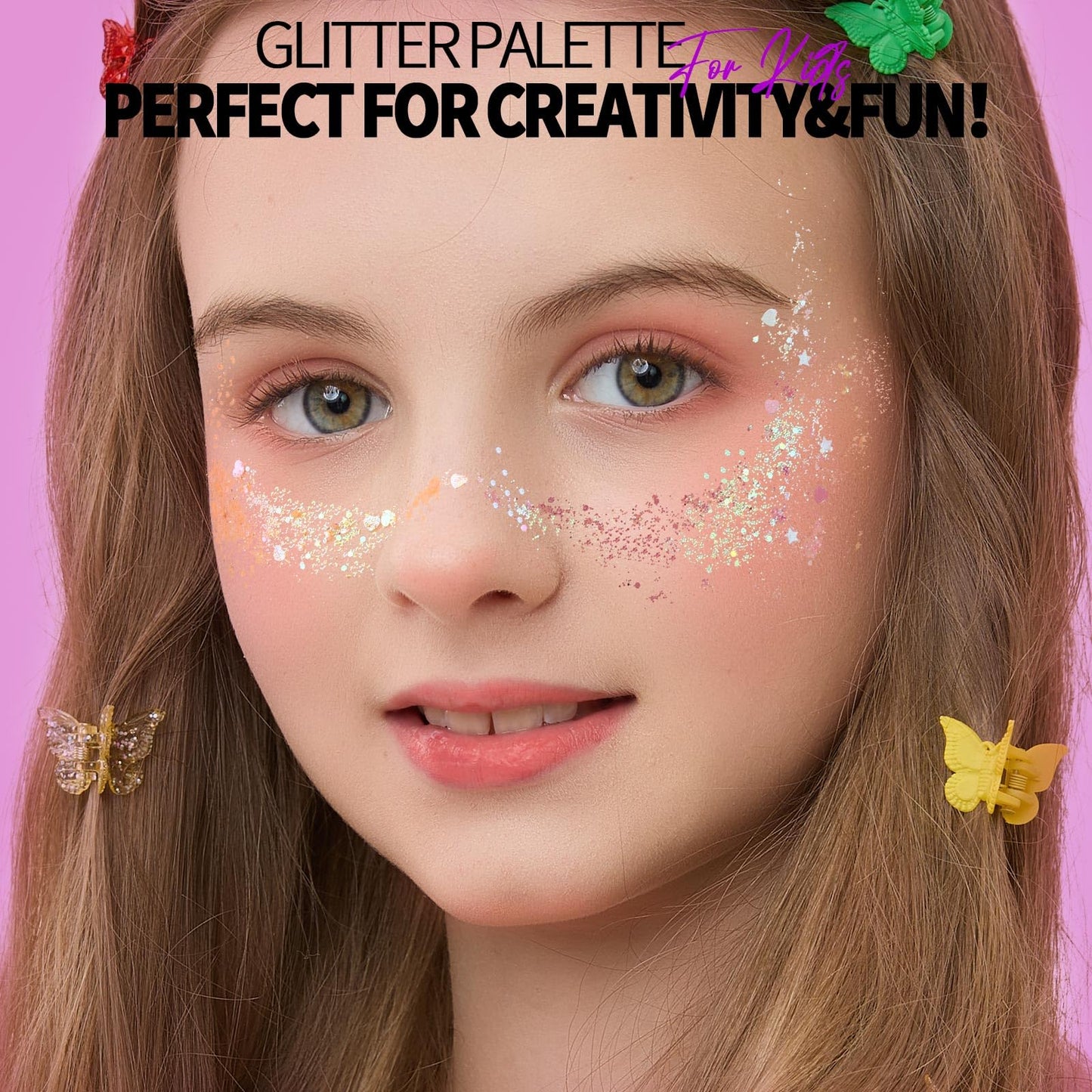 Fandamei 40 Count face and body paint palette showcasing diverse hexagonal sequins suitable for Halloween and carnivals.