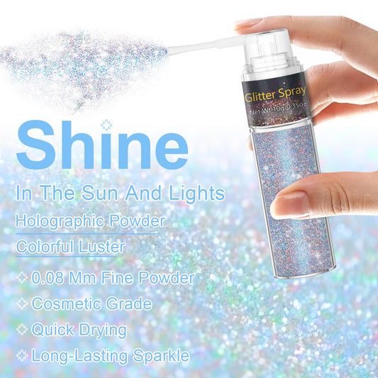 Close up of the ultra fine glitter mist nozzle on the holographic body shimmer spray.