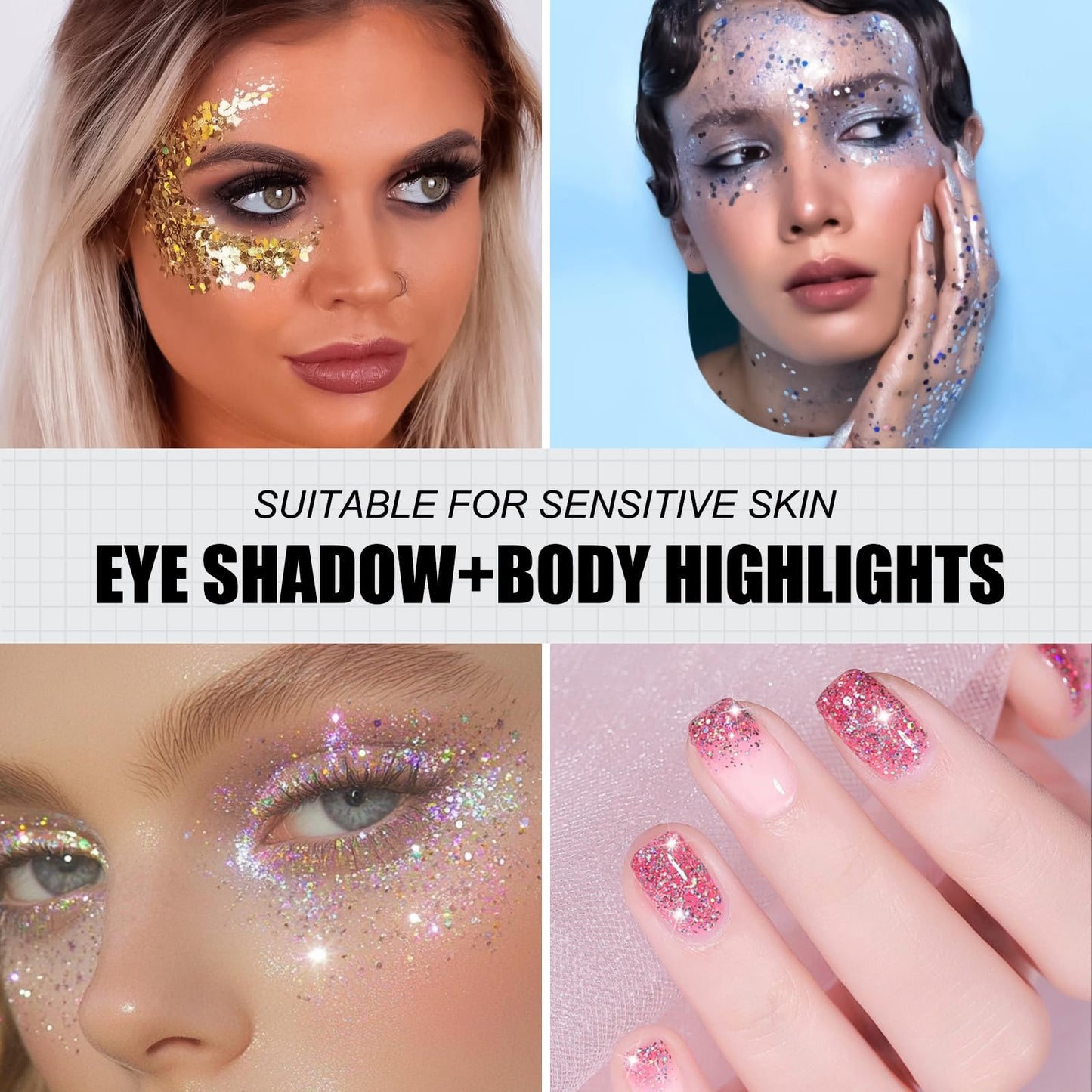 Authentic USA imported ANGXILIN sixteen color sparkle palette packaging for party cosmetics.