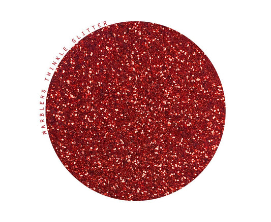 Cosmetic grade fine red glitter powder texture close up