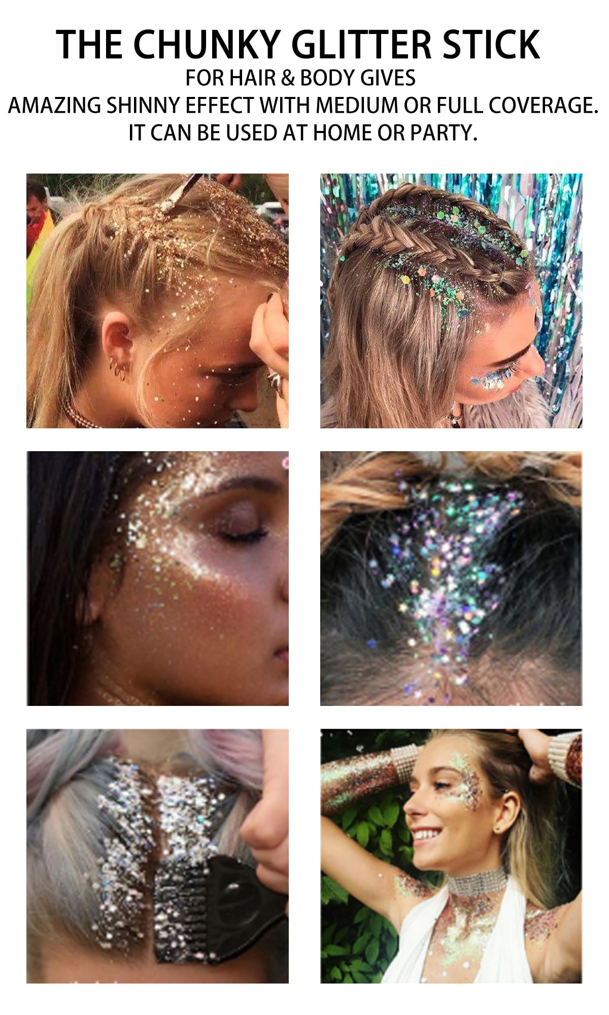 Twist up mechanism of the gold cosmetic glitter stick showing easy application design.