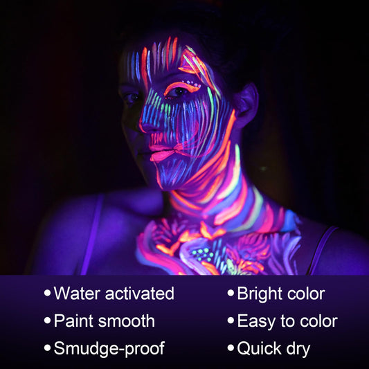 Water activated fluorescent eyeliner palette displaying vibrant neon cosmetic shades