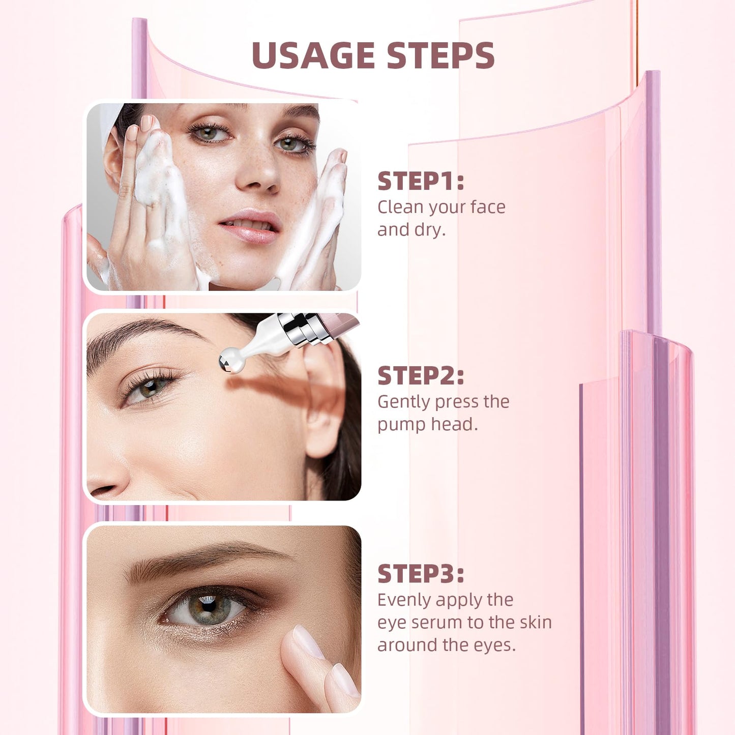 RWT eye serum bottle with ingredient and benefit highlights
