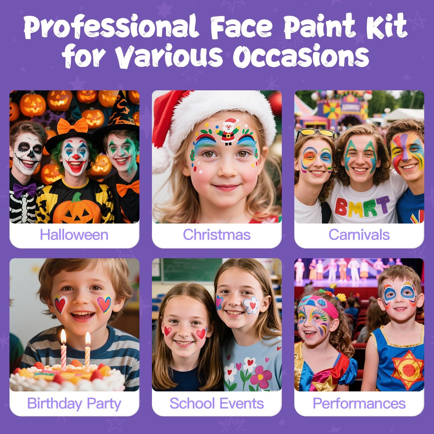 Authentic USA imported Asddage face painting kit package contents featuring multi color cream pigments