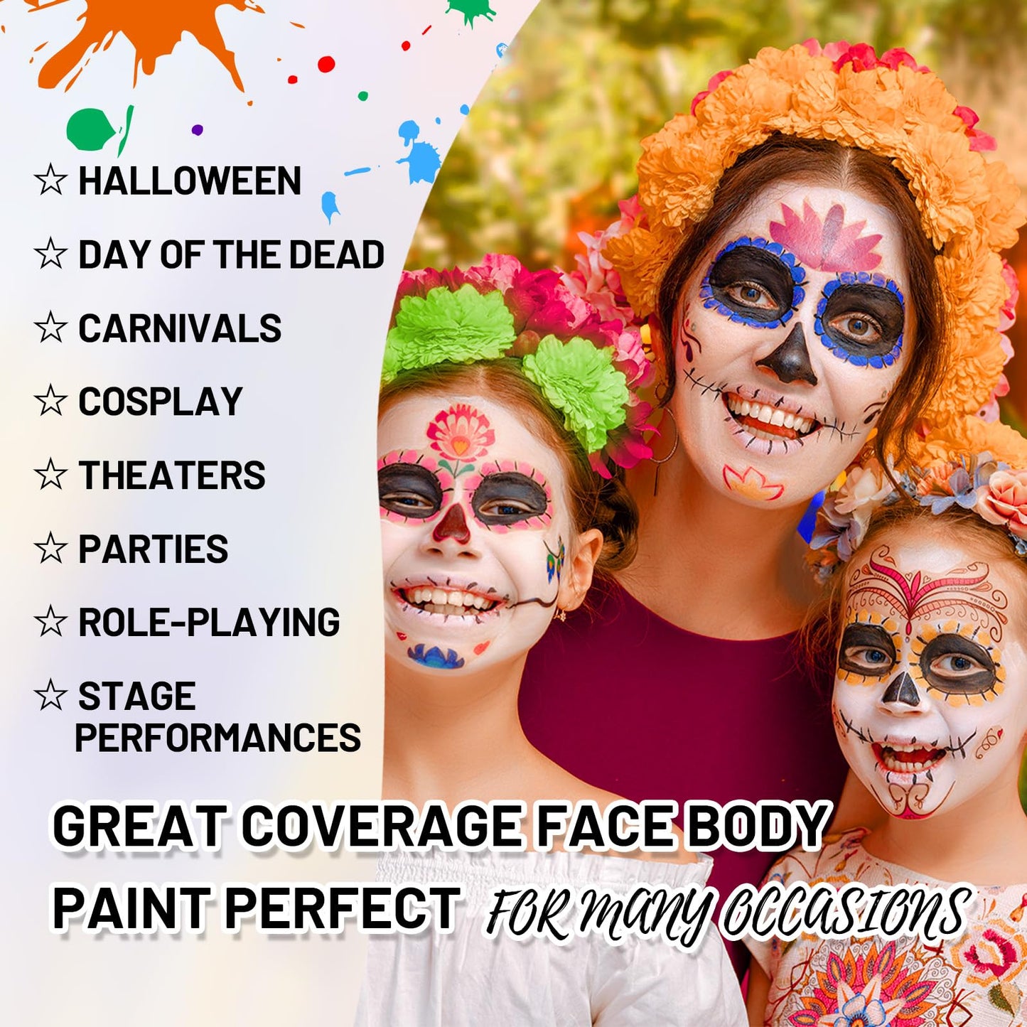 Packaging box of authentic USA imported YBUETE non toxic body paint for adults and kids