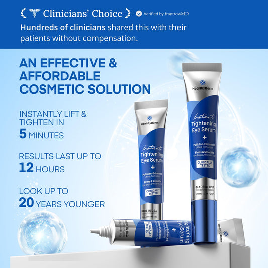 HealthyDerm eye serum packaging showcasing mature skin benefits