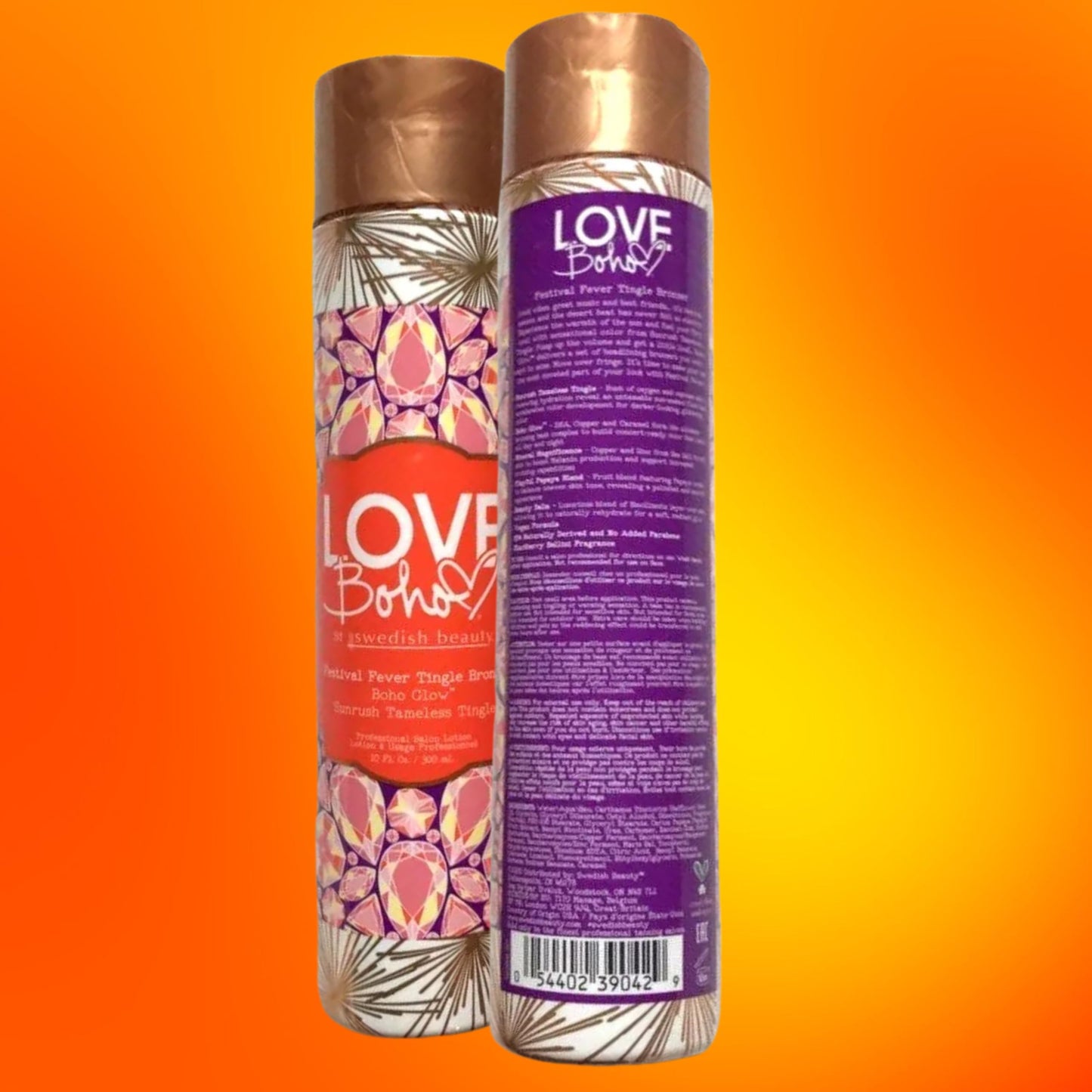 Swedish Beauty Love Boho tanning collection bottle display