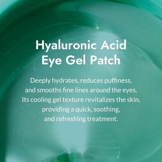 Open jar of Mizon hydrogel under eye masks displaying the blue hydrating jelly patches and spatula