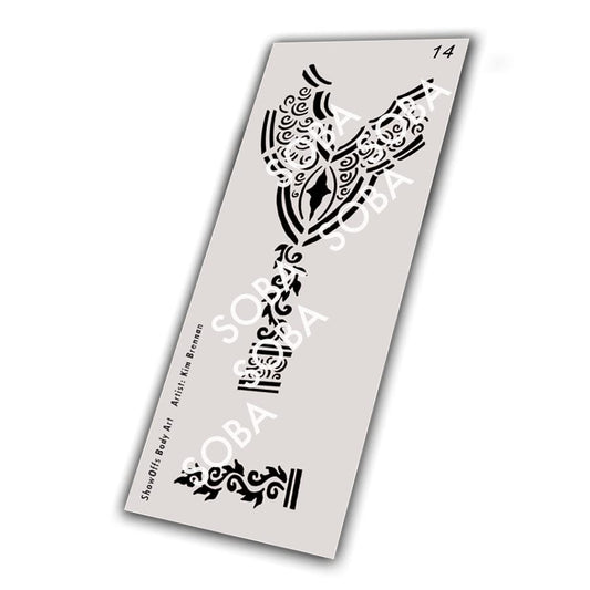 ShowOffs Body Art Henna 14 reusable Mylar stencil showing intricate traditional mehndi hand pattern details