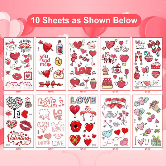 Close up of Valentine themed heart temporary tattoos
