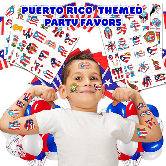Close up of Puerto Rico flag themed temporary tattoo designs