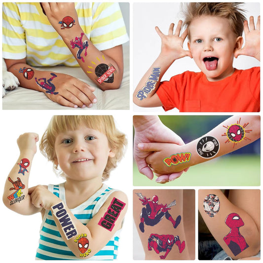 Spiderman character temporary tattoo sheets for kids