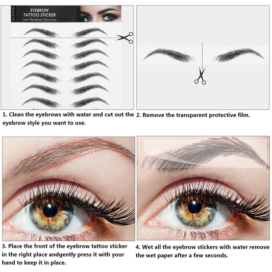 Close up of 4D temporary eyebrow transfer sticker application